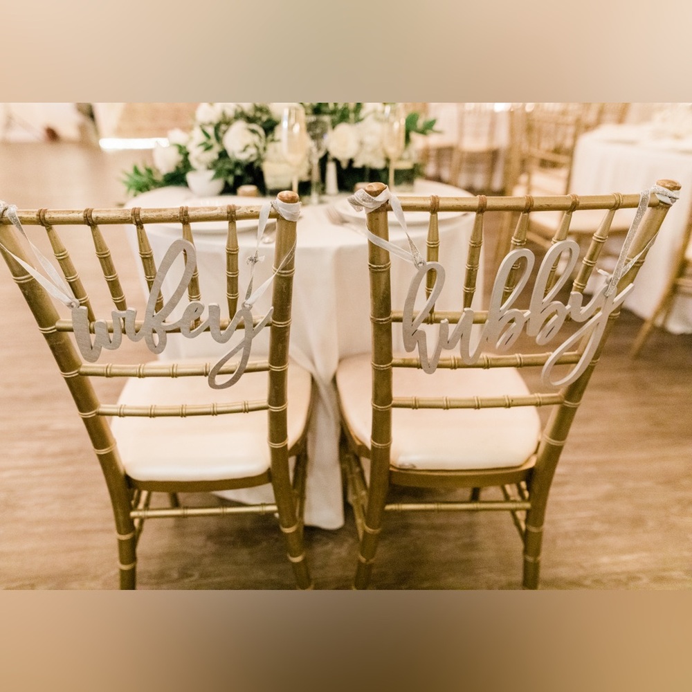 Hubby & Wifey Laser Cut Wood Wedding Chair Signs (Set of TWO) 12" x 7" Silver